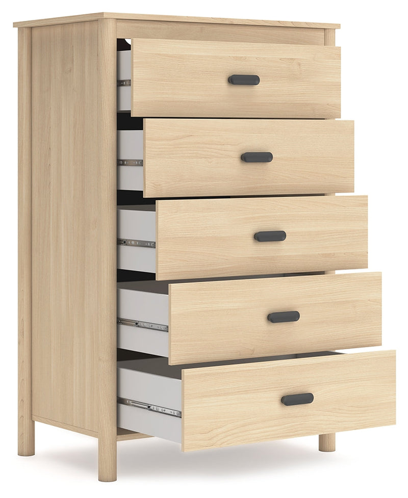 Cabinella Full Platform Panel Bed with Dresser and Chest in Tan - PKG017231