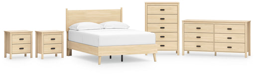 Cabinella Full Platform Panel Bed with Dresser, Chest and 2 Nightstands in Tan - PKG017229