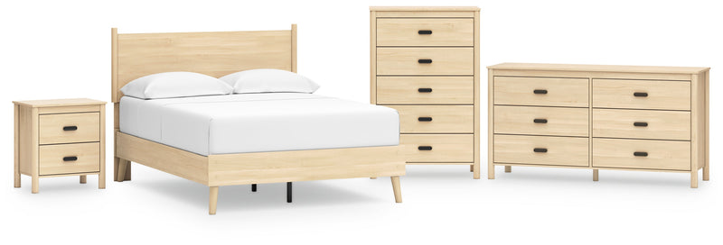 Cabinella Full Platform Panel Bed with Dresser, Chest and Nightstand in Tan - PKG017232