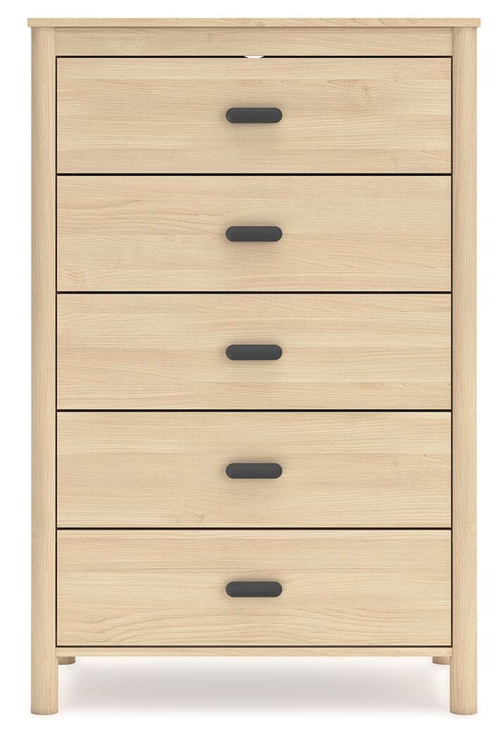Cabinella Queen Platform Panel Bed, Dresser and Chest in Tan - PKG017301
