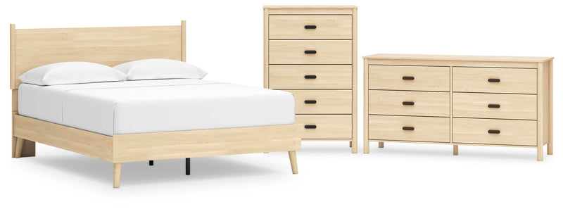 Cabinella Queen Platform Panel Bed, Dresser and Chest in Tan - PKG017301