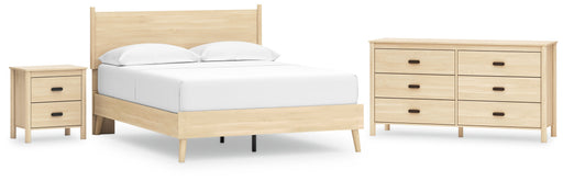 Cabinella Queen Platform Panel Bed with Dresser and Nightstand in Tan - PKG017300