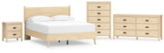 Cabinella Queen Platform Panel Bed with Dresser, Chest and Nightstand in Tan - PKG017302