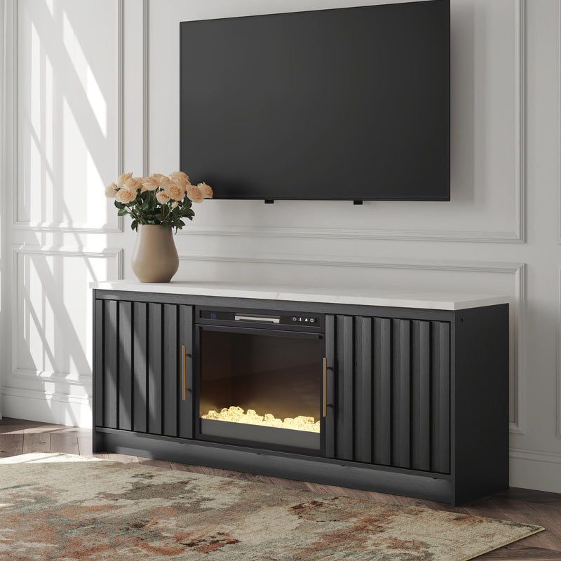 Cadmori Black/White 63" TV Stand with Electric Fireplace - W2616W1