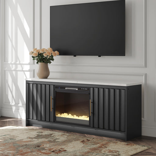 Cadmori Black/White 63" TV Stand with Electric Fireplace - W2616W1