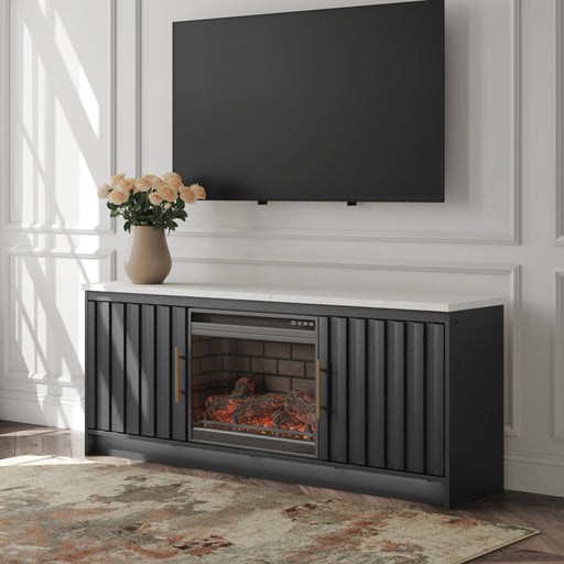 Cadmori Black/White 63" TV Stand with Electric Fireplace - W2616W2