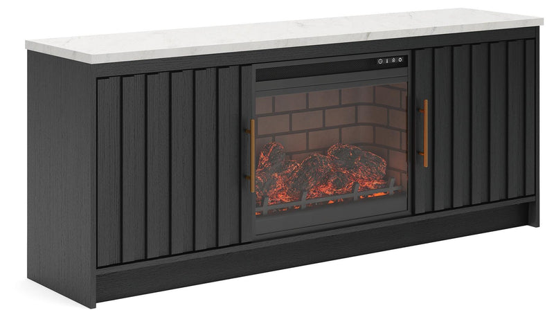 Cadmori Black/White 63" TV Stand with Electric Fireplace - W2616W2