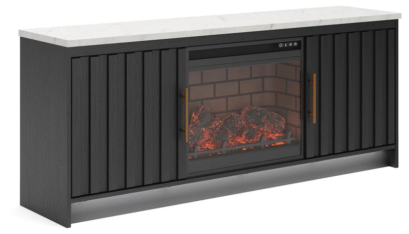 Cadmori Black/White 63" TV Stand with Electric Fireplace - W2616W2