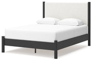 Cadmori Black/White Queen Upholstered Platform Bed - Gate FurnitureQueen Bed