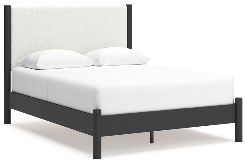 Cadmori Black/White Queen Upholstered Platform Bed - Gate FurnitureQueen Bed