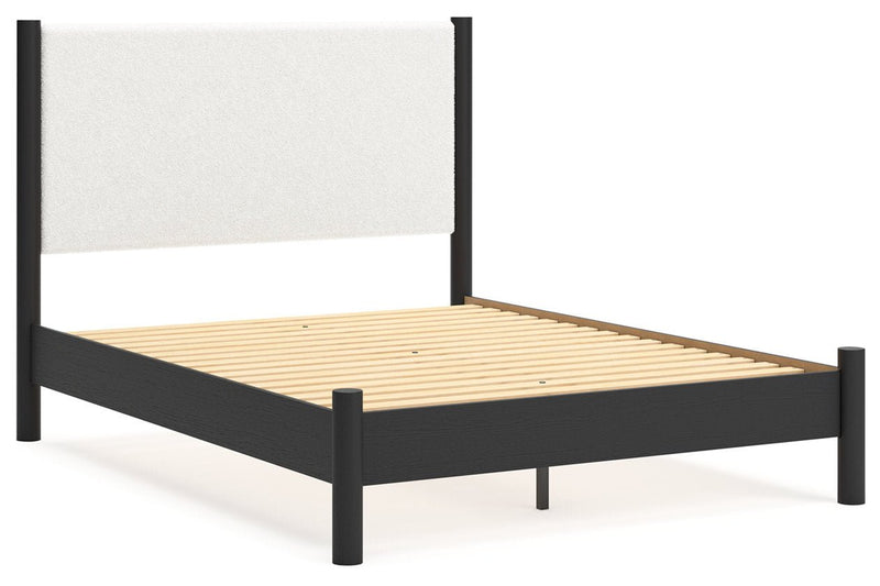 Cadmori Black/White Queen Upholstered Platform Bed - Gate FurnitureQueen Bed