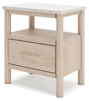 Cadmori Queen Upholstered Panel Bed with 2 Nightstands in Two-tone from Ashley - Luna Furniture