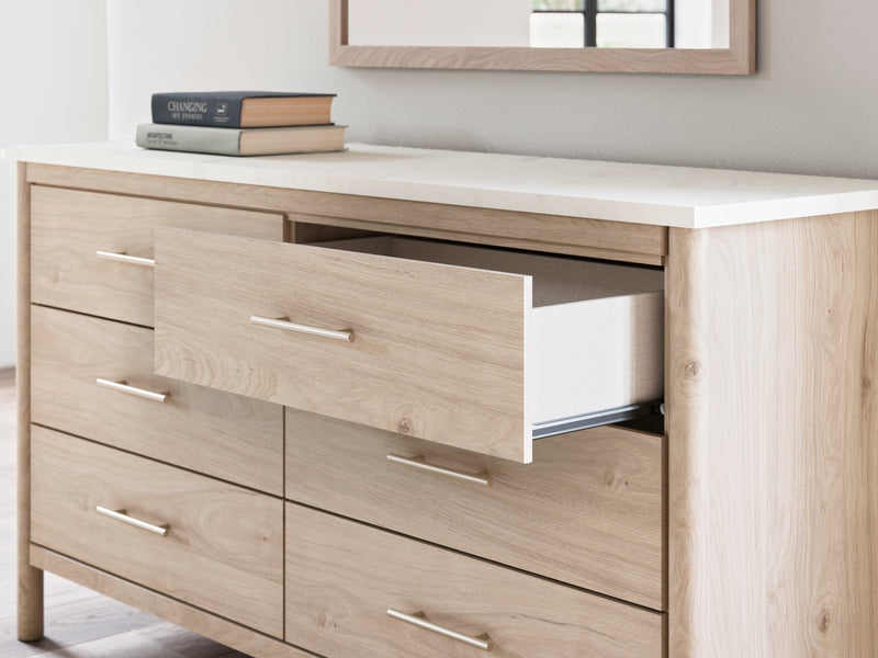 Cadmori Queen Upholstered Panel Bed with Dresser and 2 Nightstands in Two-tone from Ashley - Luna Furniture