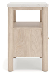 Cadmori Queen Upholstered Panel Bed with Mirrored Dresser and Chest in Two-tone from Ashley - Luna Furniture