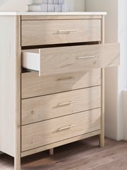 Cadmori Queen Upholstered Panel Bed with Mirrored Dresser, Chest and Nightstand in Two-tone from Ashley - Luna Furniture