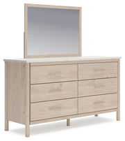 Cadmori Queen Upholstered Panel Bed with Mirrored Dresser in Two-tone - PKG018757