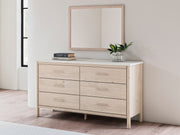Cadmori Queen Upholstered Panel Bed with Mirrored Dresser in Two-tone - PKG018757