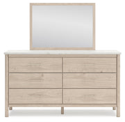 Cadmori Queen Upholstered Panel Bed with Mirrored Dresser in Two-tone - PKG018757