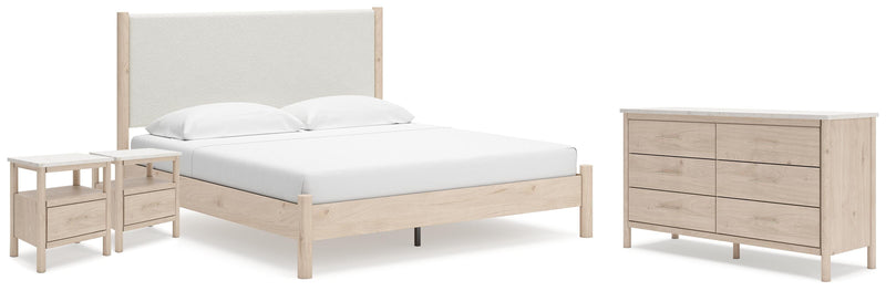 Cadmori Tan King Panel Bed, Dresser and 2 Nightstands - B2615B24