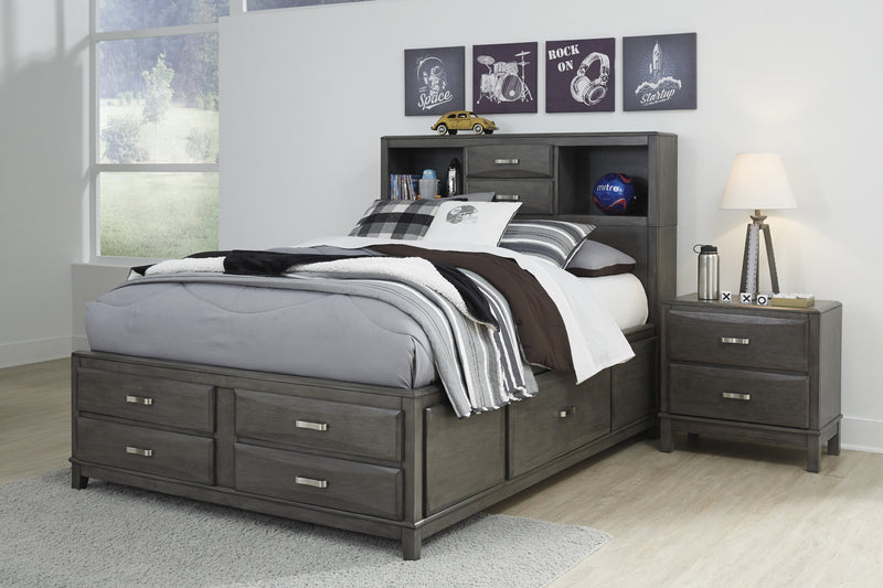 Caitbrook Gray Full Bookcase Storage Bed - Gate FurnitureFull Bed