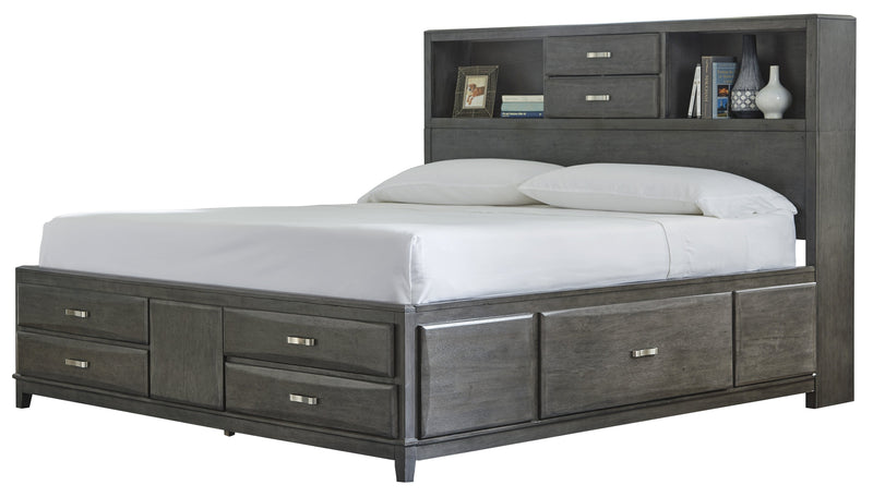 Caitbrook Gray King Bookcase Storage Bed - Gate FurnitureKing Bed
