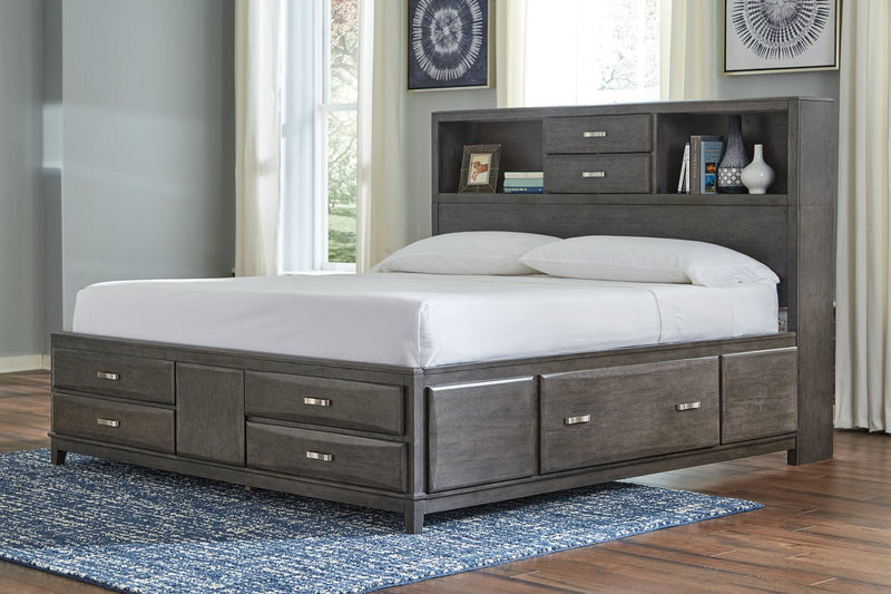 Caitbrook Gray King Storage Bed with 8 Drawers - Gate FurnitureKing Bed