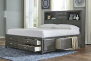 Caitbrook Gray Queen Bookcase Storage Bed - Gate FurnitureQueen Bed