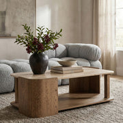 Calabria Genuine Marble And Oak Wood Coffee Table in Brown - 77045Brown-CT