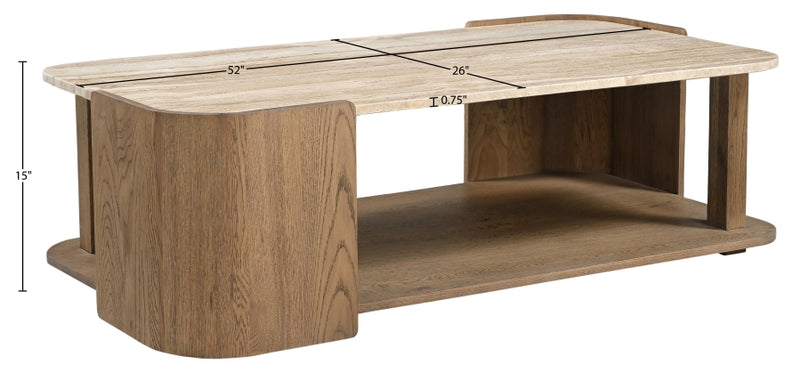 Calabria Genuine Marble And Oak Wood Coffee Table in Brown - 77045Brown-CT