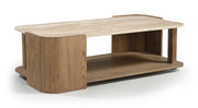 Calabria Genuine Marble And Oak Wood Coffee Table in Brown - 77045Brown-CT