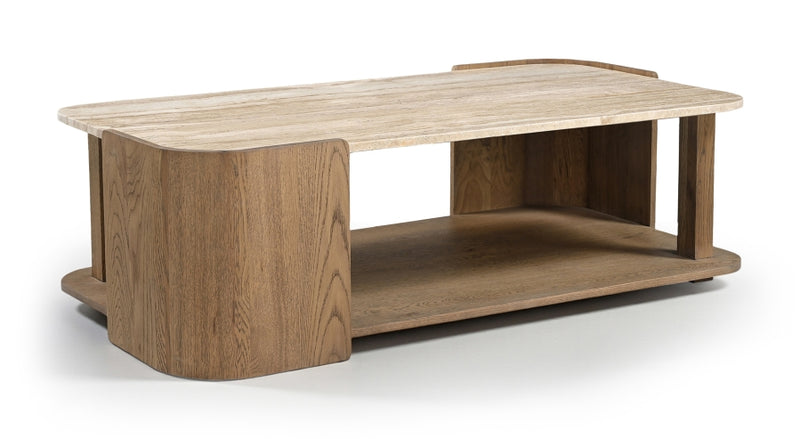 Calabria Genuine Marble And Oak Wood Coffee Table in Brown - 77045Brown-CT