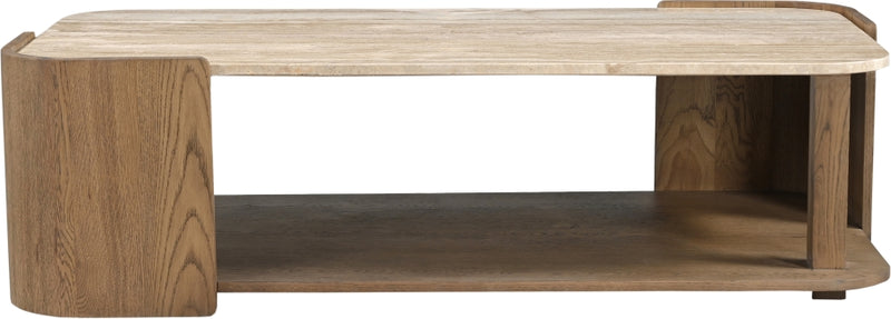 Calabria Genuine Marble And Oak Wood Coffee Table in Brown - 77045Brown-CT