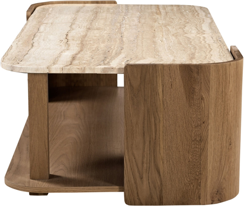 Calabria Genuine Marble And Oak Wood Coffee Table in Brown - 77045Brown-CT