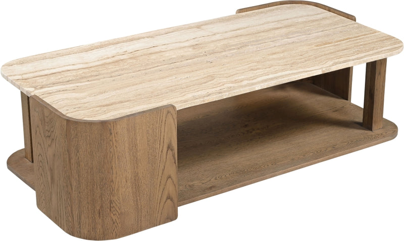Calabria Genuine Marble And Oak Wood Coffee Table in Brown - 77045Brown-CT