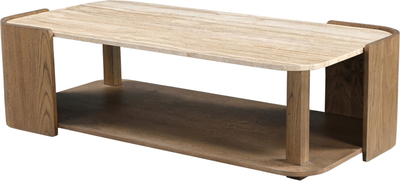 Calabria Genuine Marble And Oak Wood Coffee Table in Brown - 77045Brown-CT