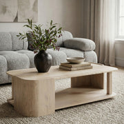 Calabria Genuine Marble And Oak Wood Coffee Table in Cream - 77045Cream-CT