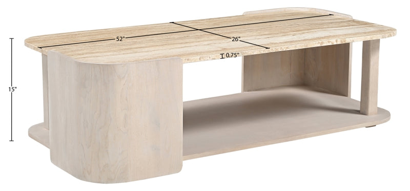 Calabria Genuine Marble And Oak Wood Coffee Table in Cream - 77045Cream-CT