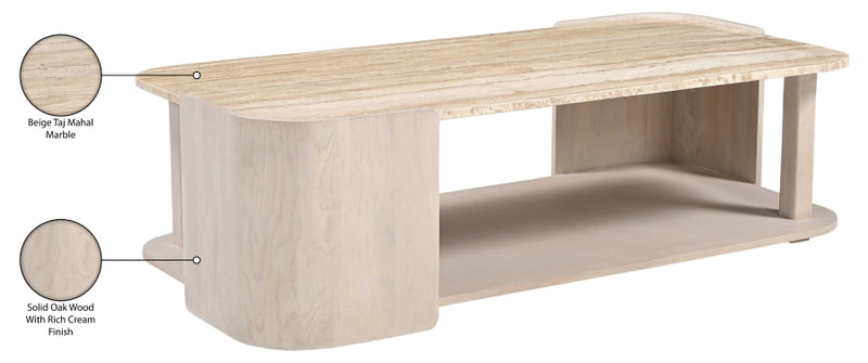 Calabria Genuine Marble And Oak Wood Coffee Table in Cream - 77045Cream-CT