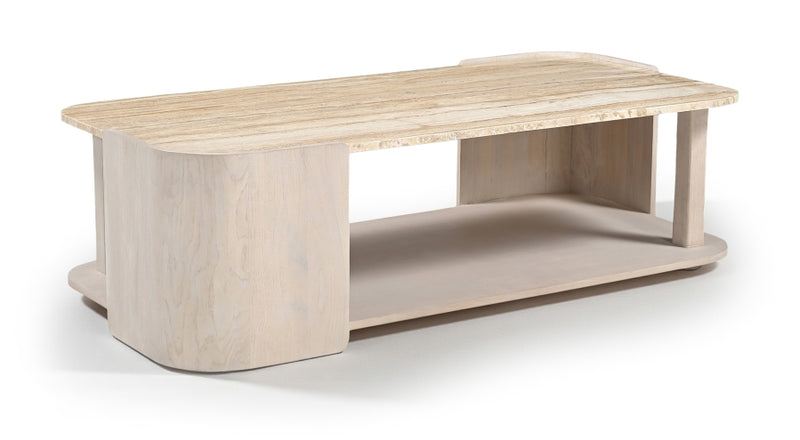 Calabria Genuine Marble And Oak Wood Coffee Table in Cream - 77045Cream-CT