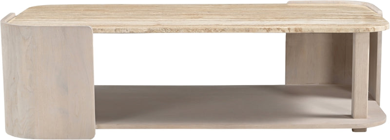 Calabria Genuine Marble And Oak Wood Coffee Table in Cream - 77045Cream-CT