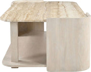 Calabria Genuine Marble And Oak Wood Coffee Table in Cream - 77045Cream-CT