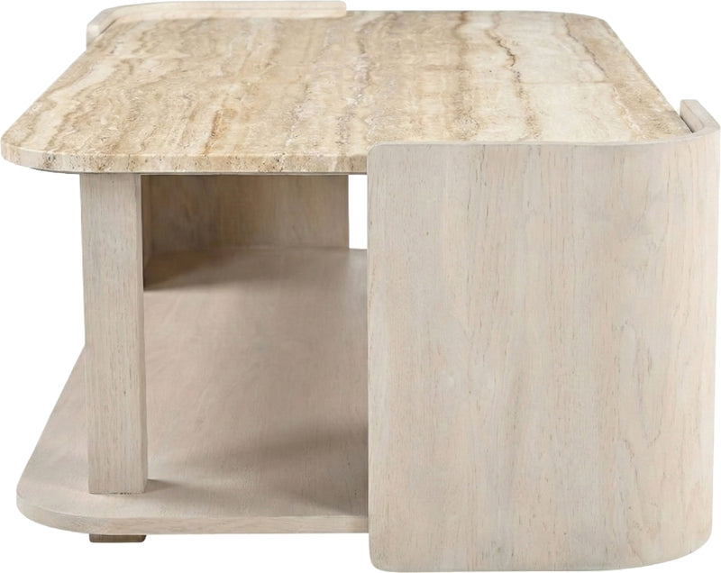 Calabria Genuine Marble And Oak Wood Coffee Table in Cream - 77045Cream-CT