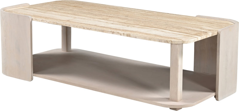 Calabria Genuine Marble And Oak Wood Coffee Table in Cream - 77045Cream-CT