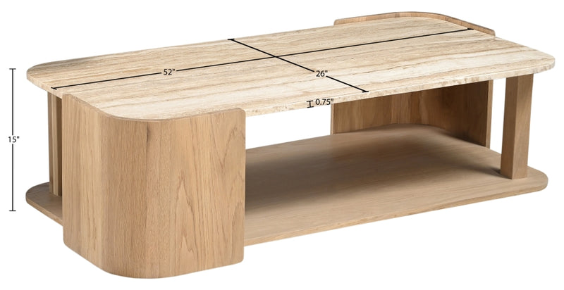 Calabria Genuine Marble And Oak Wood Coffee Table in Natural - 77045Natural-CT