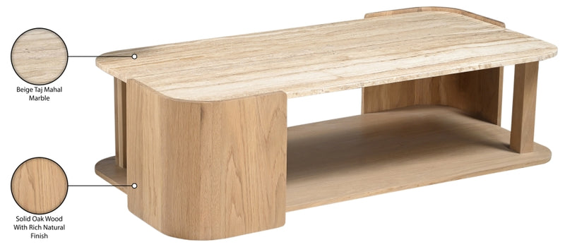 Calabria Genuine Marble And Oak Wood Coffee Table in Natural - 77045Natural-CT
