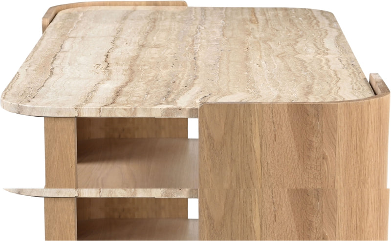 Calabria Genuine Marble And Oak Wood Coffee Table in Natural - 77045Natural-CT