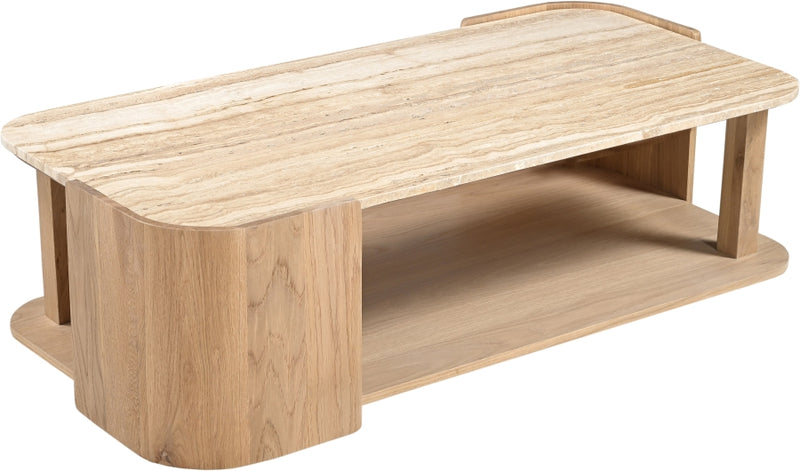 Calabria Genuine Marble And Oak Wood Coffee Table in Natural - 77045Natural-CT
