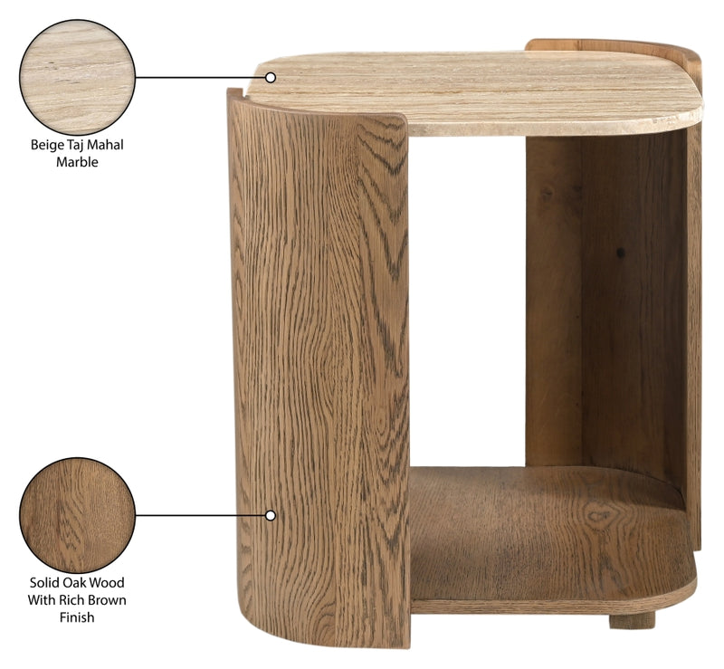 Calabria Genuine Marble And Oak Wood End / Side Table in Brown - 77045Brown-ET