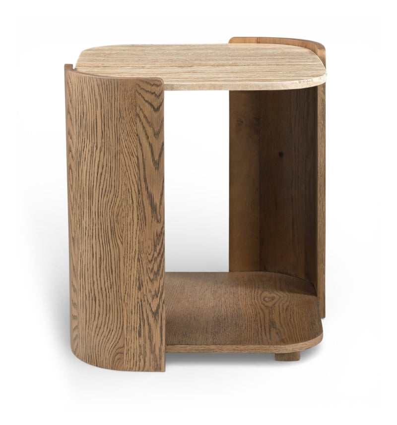 Calabria Genuine Marble And Oak Wood End / Side Table in Brown - 77045Brown-ET