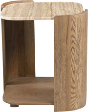 Calabria Genuine Marble And Oak Wood End / Side Table in Brown - 77045Brown-ET